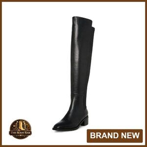 Waterproof Over-the-Knee Boots with Stacked Heel, Square Toe